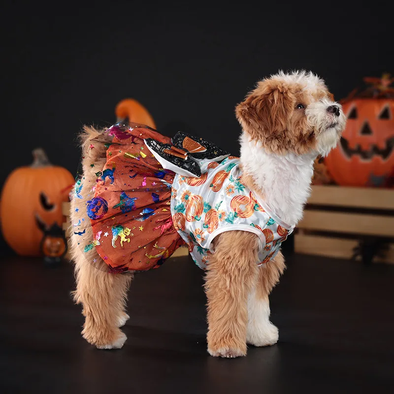 Vestido de Halloween para perros, disfraz de calabaza para mascotas, traje de fiesta para perros pequeños, medianos y grandes - imagen 4