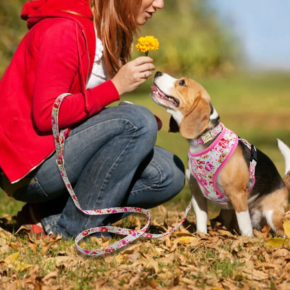 Collar de nailon estampado para perro, arnés, correa de malla, chaleco para cachorro y gato, collares personalizados para mascotas, antipérdida para perros pequeños y medianos, gatos, color rosa - imagen 5