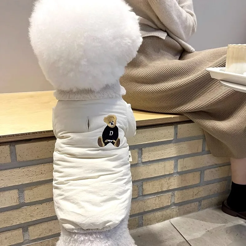 Chaqueta de plumón para perro a la moda, ropa cálida de invierno para perro, chaqueta con estampado de oso para cachorro, abrigo suave bonito para gato, disfraces para mascotas, ropa de Bulldog Francés - imagen 2