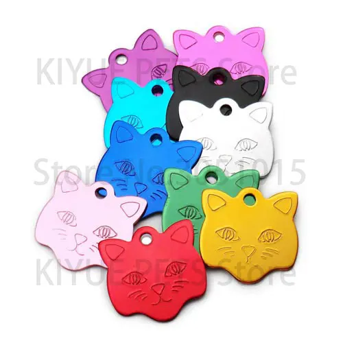Venta al por mayor, 20 piezas, etiqueta de identificación para gatos, colgante de etiqueta de nombre para gatos, accesorios de aluminio para mascotas, placa de identificación facial, etiqueta personalizada para Collar de gatos - imagen 3