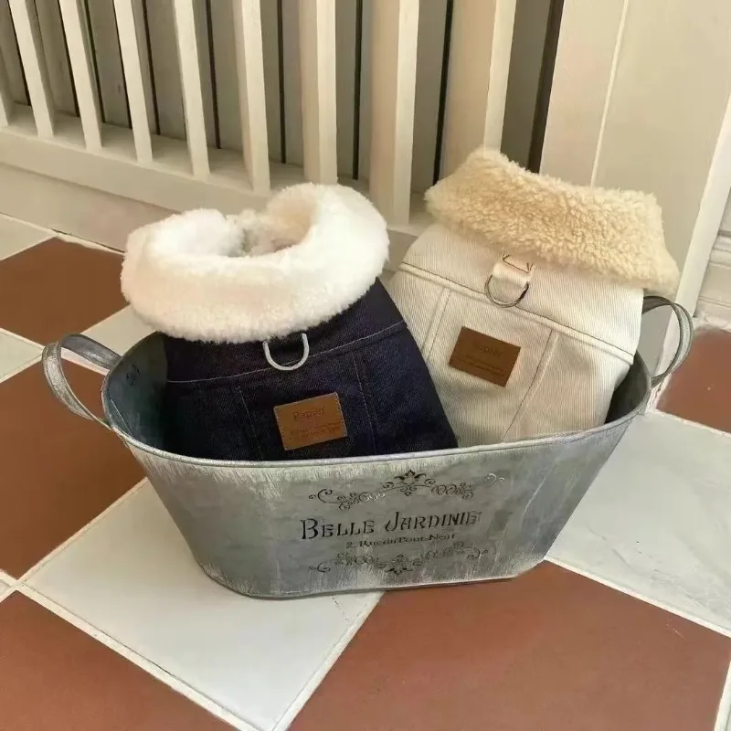 Abrigo cálido de piel de cordero para mascotas, chaqueta gruesa de tracción, abrigo de algodón para cachorros, ropa para mascotas, oso de peluche de cordero, ropa vaquera para perros pequeños - imagen 3