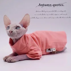 Chaleco para gato Sphynx sin pelo rosa puro de algodón con cuello alto