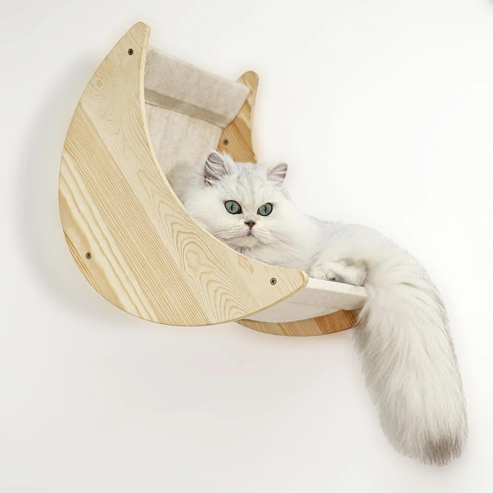 Muebles de pared, hamaca para gatos en forma de luna, estante para gatos, hamaca montada en la pared, marco de escalada, escalones de madera maciza - imagen 3