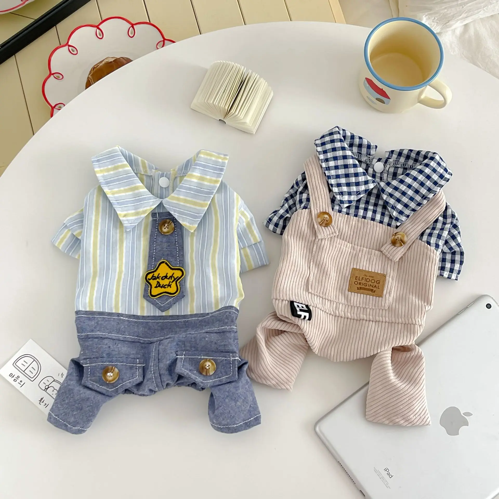 Camisa de primavera y verano para mascotas con rayas a cuadros de cuatro patas, mono para mascotas transpirable para el hogar, ropa para cachorros al aire libre