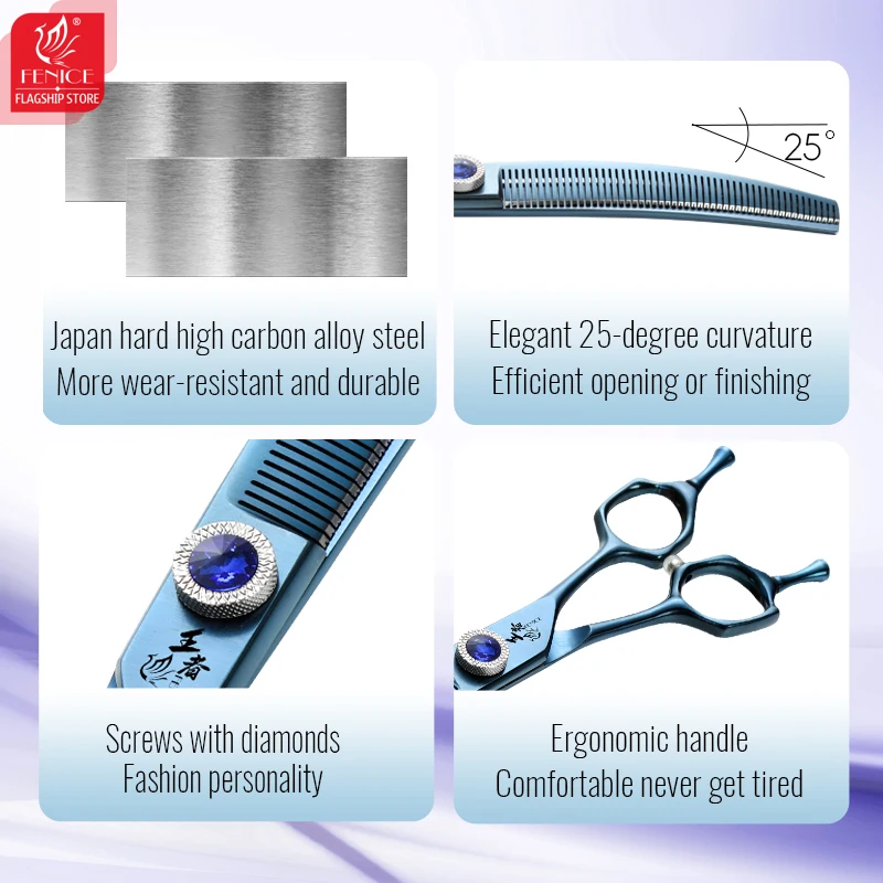 Fenice King Series tijeras profesionales para el cuidado de perros de 7,0 pulgadas, tijeras curvas más finas y gruesas para mascotas, tijeras para el cuidado de perros - imagen 3