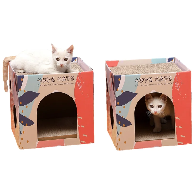 Almohadilla rascadora para gatos, casa para gatos de doble capa para interiores, papel corrugado duro, tablero rascador para gatos, juguetes de garra para moler - imagen 3