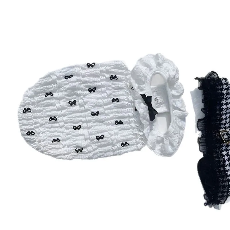 Summer White Bubble Check Pet Clothes Two Legs Dog Clothes Bichon Frise Teddy Bow Lace Dress Yorkshire Solid Color Sling - imagen 5
