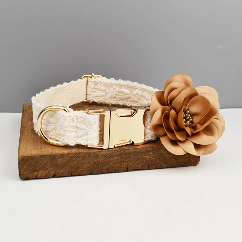 Collar de encaje para perro, placa con nombre grabada personalizada, Collar de boda para mascotas, arnés para perros, accesorios para perros, encaje de lujo03 - imagen 5