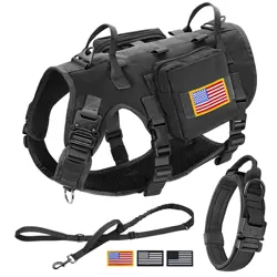 Arnes tactico para perros grandes con correa, collar MOLLE y bolsas