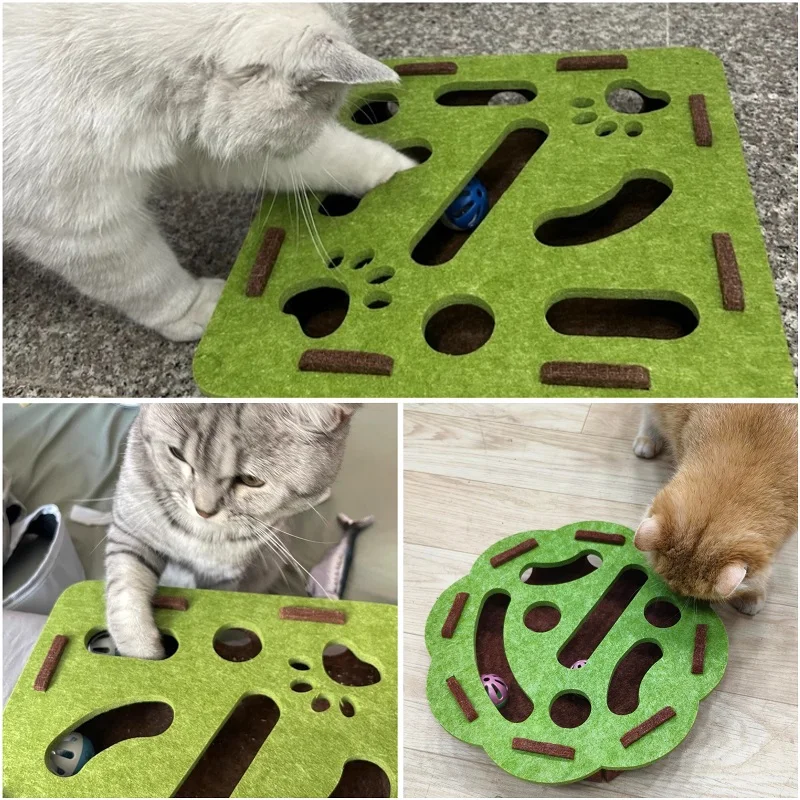Rompecabezas para Gato, laberinto con agujeros, caja de fieltro con campana, bola, juguetes interactivos, juego de combinación divertida, suministros para gatos - imagen 5