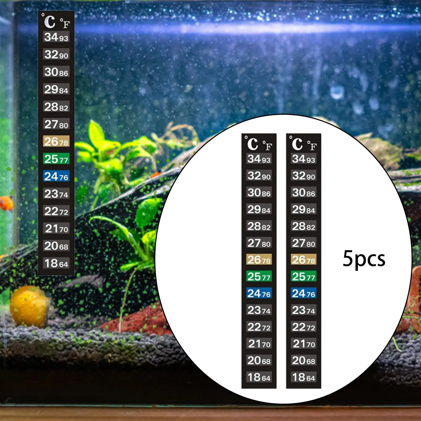 Tira de termómetro para acuario, pegatinas de fácil lectura, accesorio indicador de temperatura para configuración de ventilador de refrigeración de pecera - imagen 4