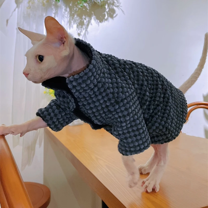 Chaqueta de vellón cálida para gato Sphynx Ropa de gato sin pelo Elegante abrigo de invierno cómodo Suéter engrosante Cárdigan para gatitos Perros - imagen 4