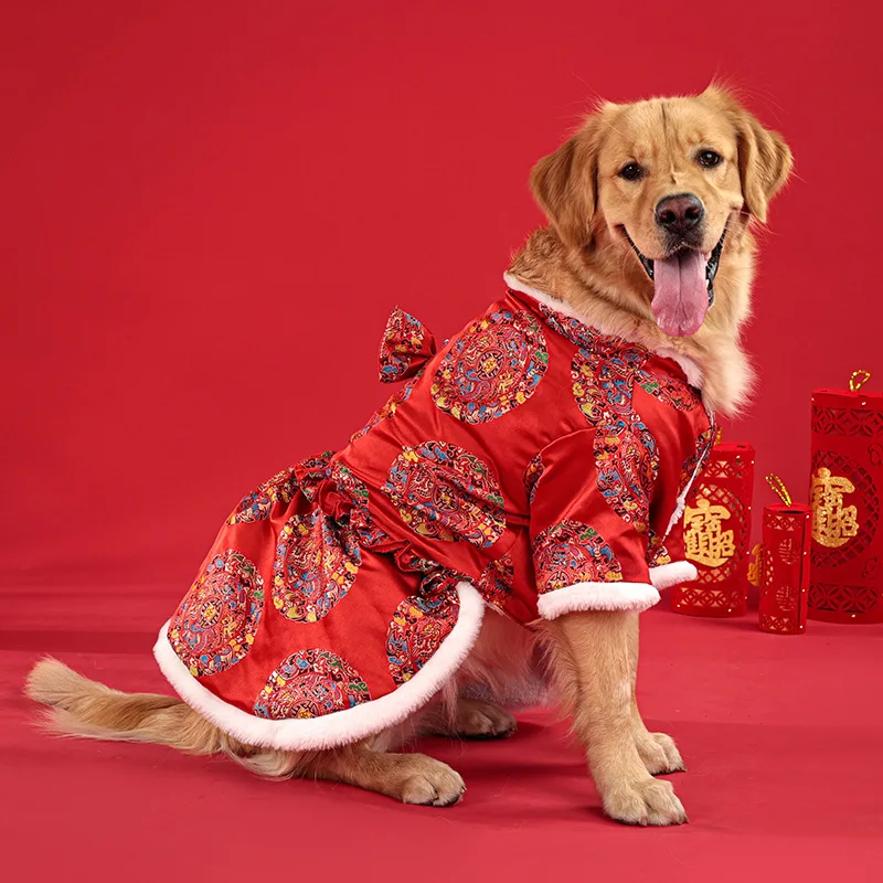 Nuevo estilo Tang, ropa para perros grandes para mascotas, ropa de algodón de Año Nuevo, ropa gruesa para Festival de Primavera para perros grandes