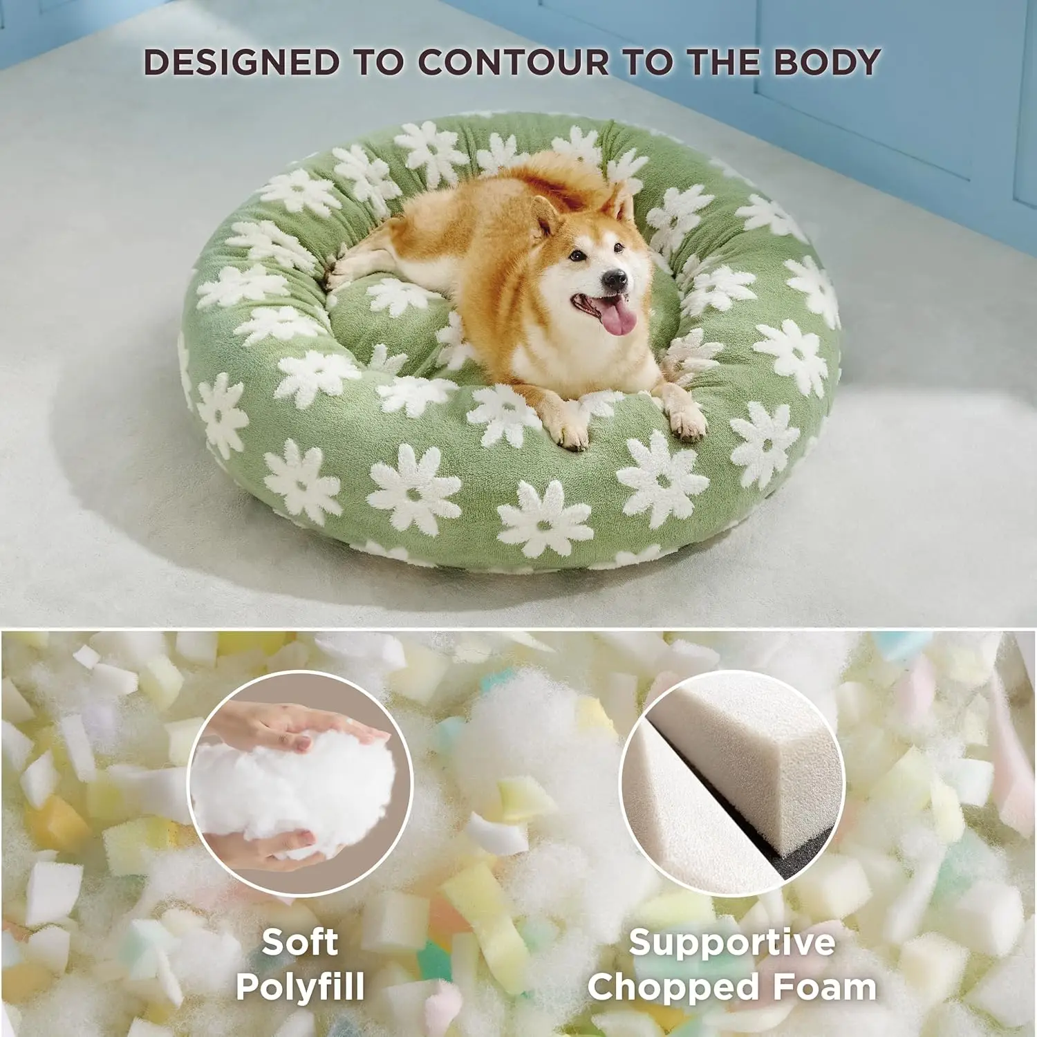 Cama grande para perros Donut, camas redondas para gatos de interior, camas calmantes antiansiedad para mascotas, camas modernas lavables, felpa de peluche y antideslizantes - imagen 5