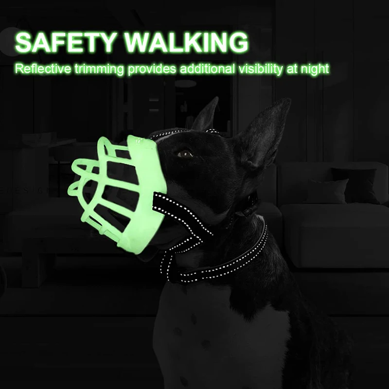 Benepaw bozal fluorescente para perros agresivos, transpirable, ajustable, reflectante, cubierta para la boca para mascotas, deja de morder, ladrar, masticar - imagen 2