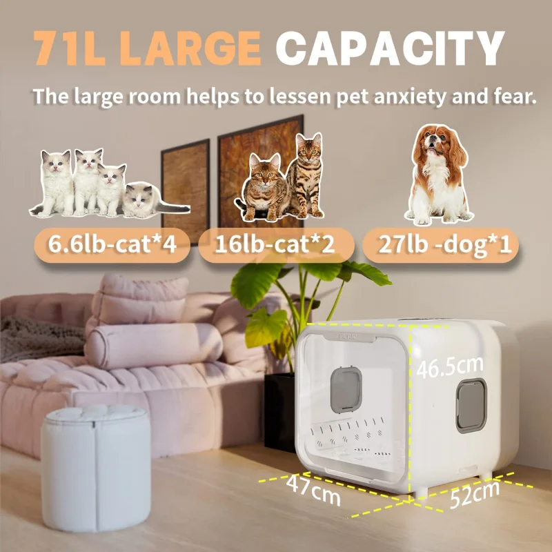 Automatic Pet Dryer Box for Cats Dogs,Ultra Quiet Dog Hair Dryer 71L Capacity with Smart Temperature Control and 360 Drying - imagen 2