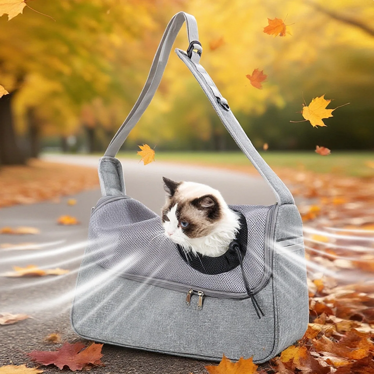 Bolsa transpirable de transporte hombro cruzado para gatos y cachorros - imagen 5
