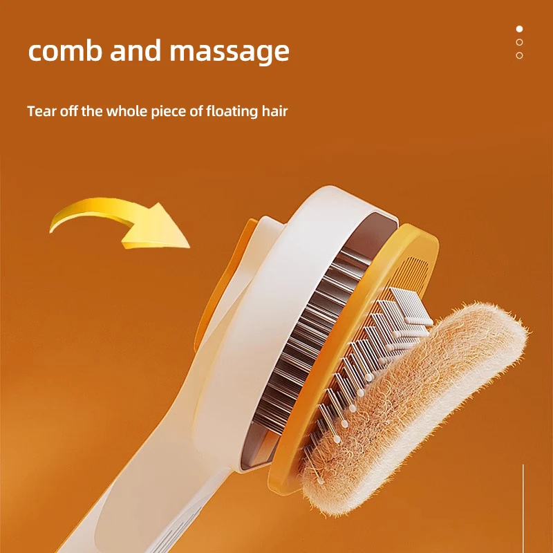 HOOPET-peine de masaje de limpieza para gatos y perros, herramienta de aseo, limpieza de cabello con un solo toque, cepillo para mascotas para gatos y perros - imagen 2