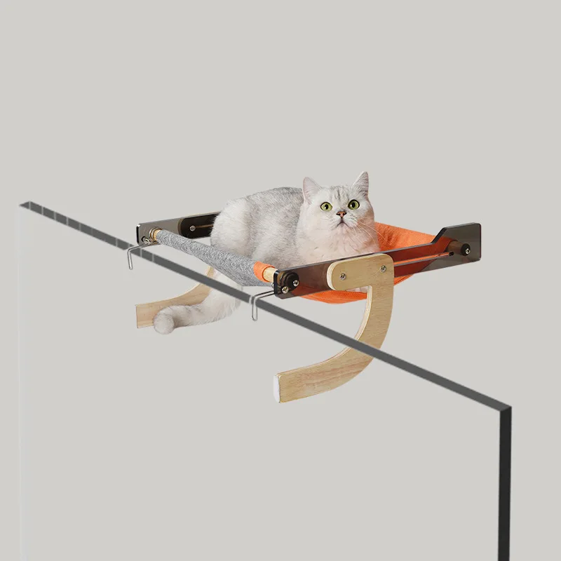 Cama con suspensión para ventana de gato, hamaca de madera maciza para gatito de verano, lona de algodón, ventosa para sala de estar, estera colgante transpirable para el hogar para mascotas - imagen 3