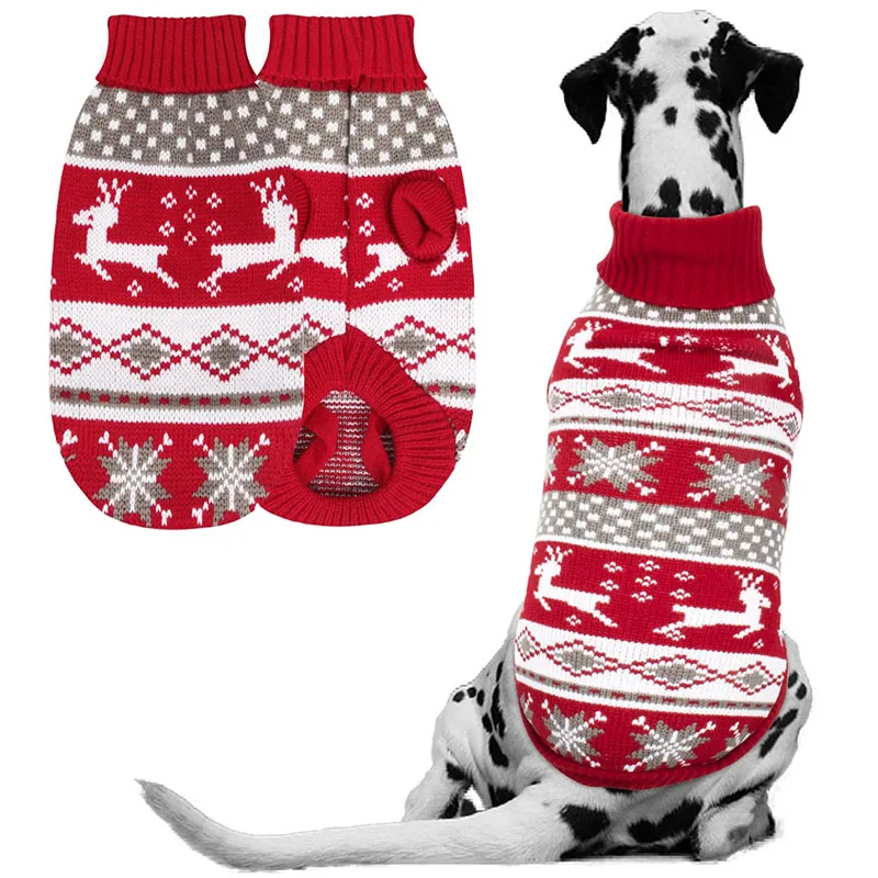 Suéter navideño perros medianos grandes suéter tejido copos nieve reno ropa navideña mascotas jersey punto cuello alto