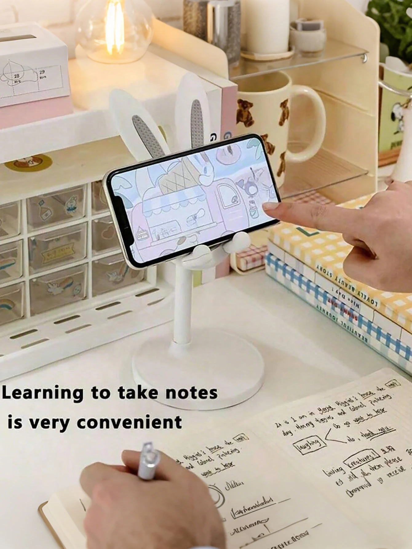 Soporte para teléfono con orejas de conejo, soporte de escritorio multifuncional de altura ajustable, 1 Uds. - imagen 4
