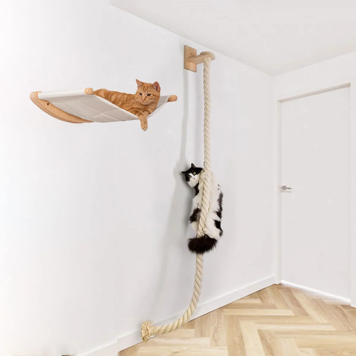 Estantes de escalada de pared para gatos, escalador de cuerda de Sisal, poste rascador de árbol, hamaca, juguetes interactivos, gimnasio en la jungla para gatos de interior - imagen 5