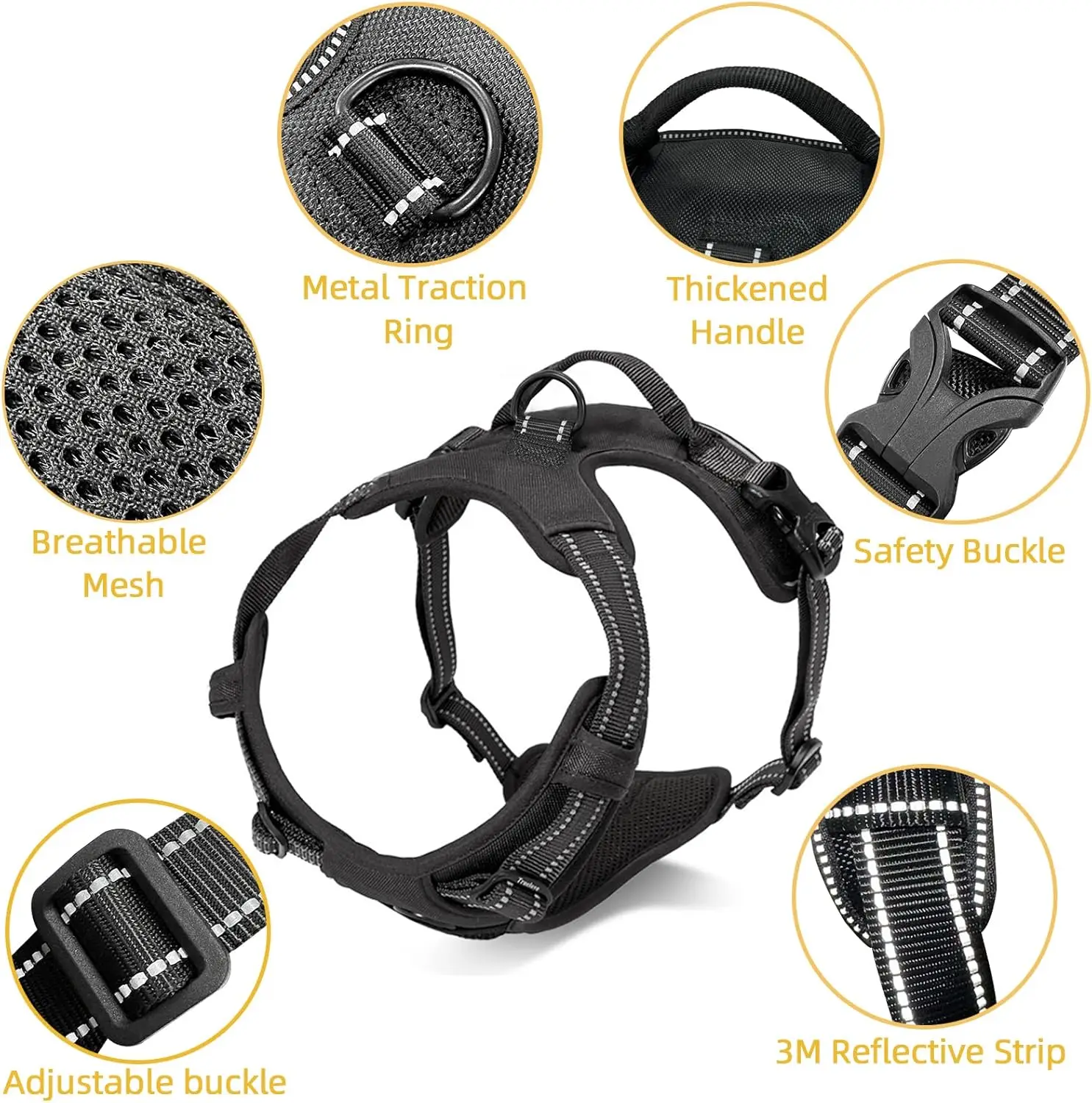 Arnés para perros sin tirones, arnés de chaleco acolchado reflectante ajustable y resistente para mascotas con mango de Control para caminar para perros medianos y grandes - imagen 4