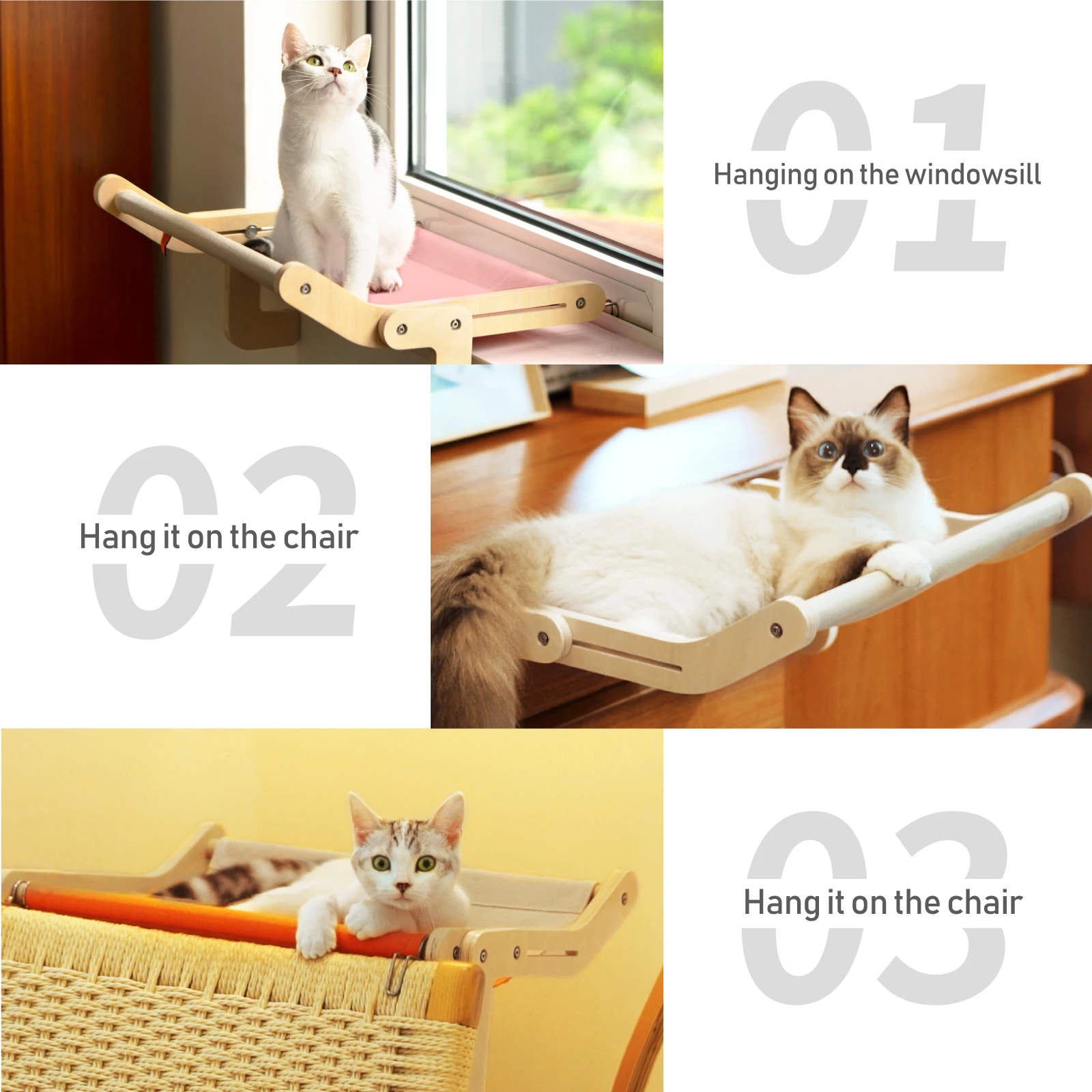 Cama colgante de madera para mascotas, cama colgante para gato con ventana, suministros para gato, conjunto Universal para las cuatro estaciones - imagen 4