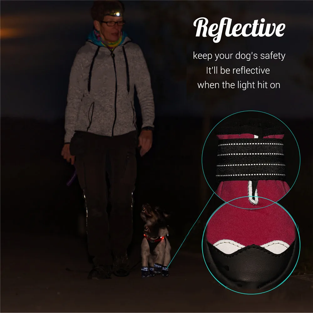 Botas de nieve impermeables para perros pequeños, botines de invierno para cachorros con rayas reflectantes, antideslizantes, con suela de goma, para senderismo - imagen 3