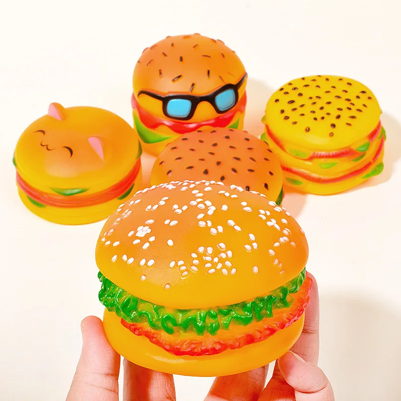 Juguete chirriante para perros con hamburguesa, juguete para masticar para limpieza de dientes y cuidado molar, juguetes interactivos para morder mascotas para perros - imagen 4