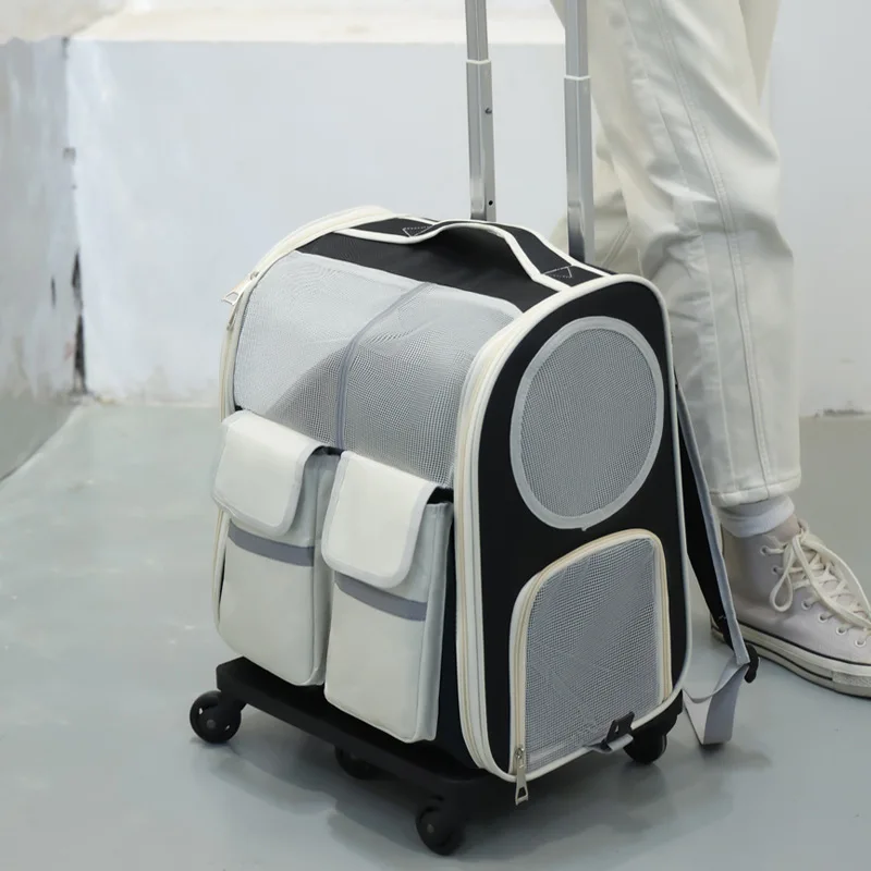 Mochila transpirable plegable con ruedas para perros y gatos - imagen 2