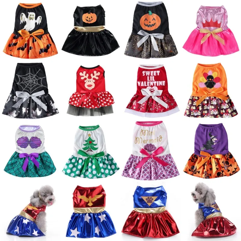 Ropa navideña para perros, falda de princesa de Halloween, disfraz con estampado de murciélago para cachorros, vestidos de gato con lazo a la moda, trajes elegantes para mascotas, suministros para caniche