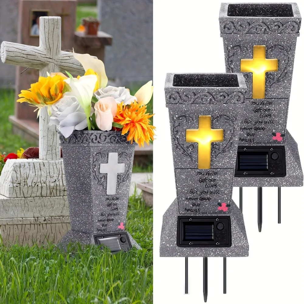 Jarrón solar conmemorativo para tumbas de gatos y perros con luz y cruz - imagen 4