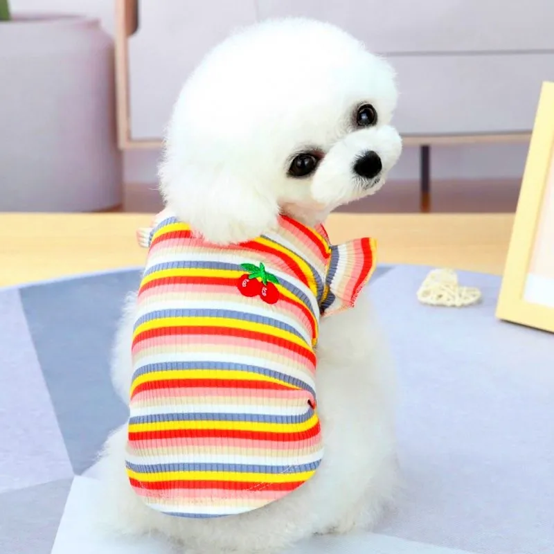 Chaleco de encaje a rayas para cachorros, vestido de verano para perros, tirantes, ropa para perros, camiseta de Chihuahua Bichon Yorkie, falda bonita para gatos, disfraz para perros - imagen 3