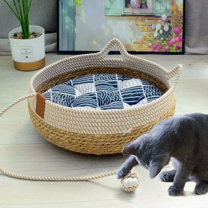 Cama tejida extraíble para gato, casa para dormir, ratán resistente al desgaste, lavable, suministros para mascotas, 35 - imagen 3