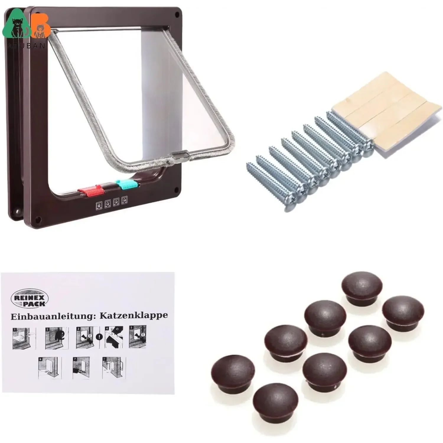 ATUBAN Aleta para puerta de gato, solapa para gato con bloqueo de 4 vías para puertas interiores y exteriores, puerta para mascotas resistente a la intemperie para gato/perrito para pared de puerta delgada - imagen 5