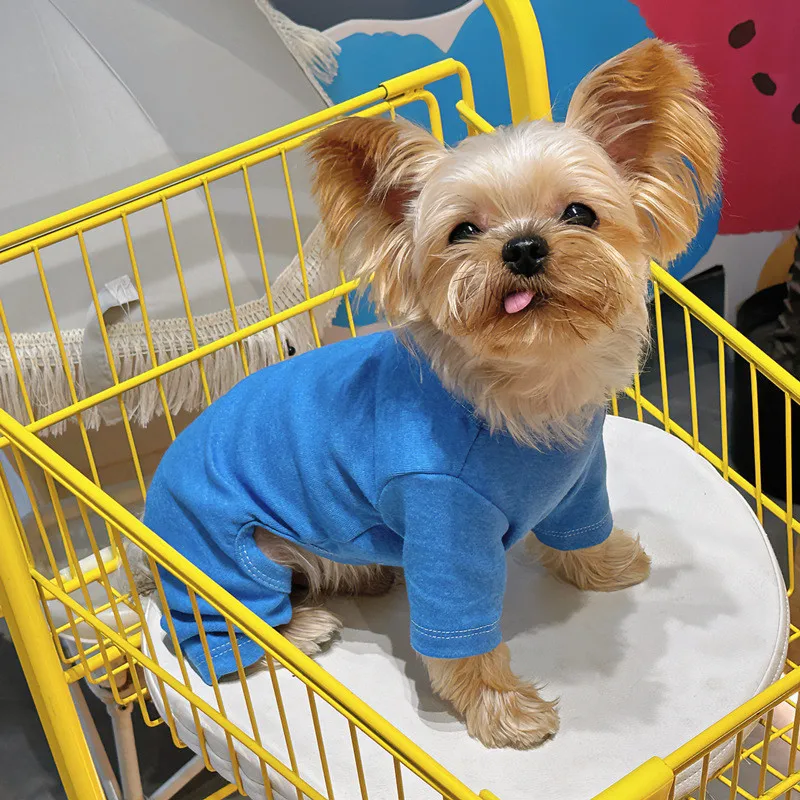 Ropa de algodón puro para perros, Pijamas para perros de niño y niña en 5 colores, monos para perros pequeños y medianos, mono para cachorros y gatitos, Pijamas Chiwa Yorkie - imagen 4