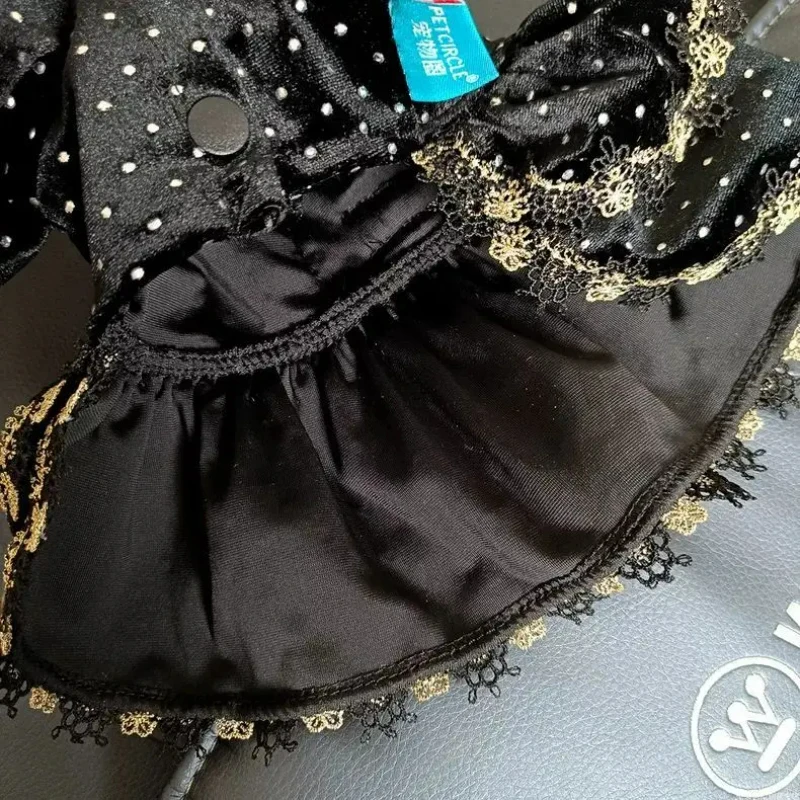 Vestido para Perros de Estimação - Ropa de Moda de Terciopelo Negro Dorado Lindo Chihuahua y Perros pequeños Estampado Estilo femenino Mascotas Mascotas Traje - imagen 3