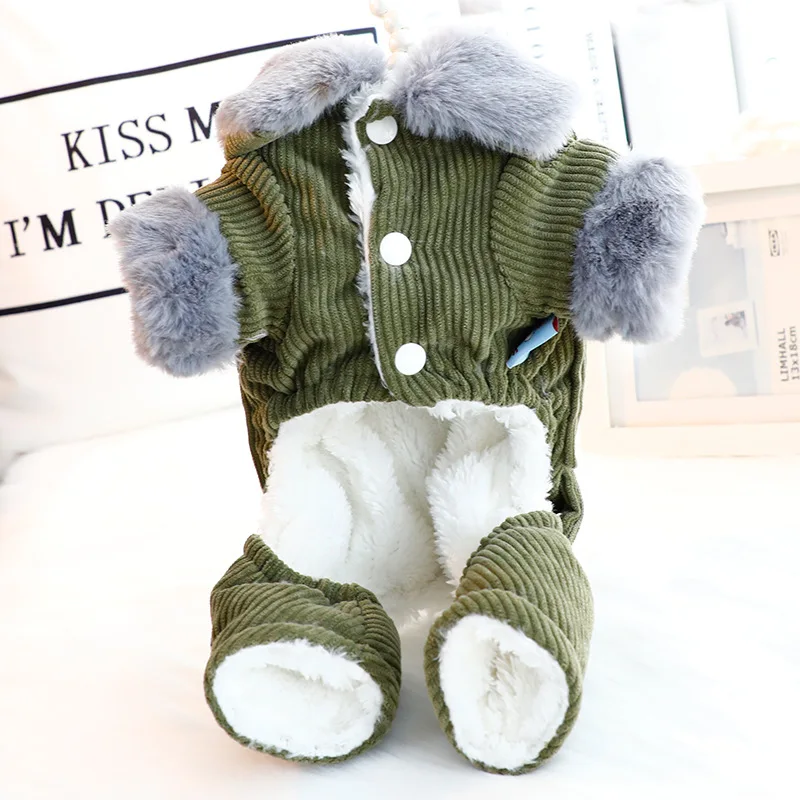 Ropa para perros, ropa de otoño e invierno, bolsillos cuadrados gruesos, pana, tracción de cuatro patas, ropa de algodón, suministros para perros pequeños - imagen 5