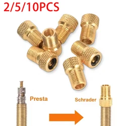 Adaptador Presta a Schrader para bicicleta, adaptador de válvula de neumático de bicicleta, conectores de válvula de neumático de bomba de bicicleta dorados de cobre, convertidor F/V a A/V