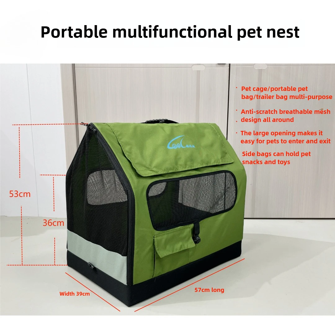 Bolsa plegable portátil para gatos, perrera para salir de mascotas, bolso transpirable de gran capacidad, se puede combinar con remolque, bolsa de viaje para mascotas - imagen 2