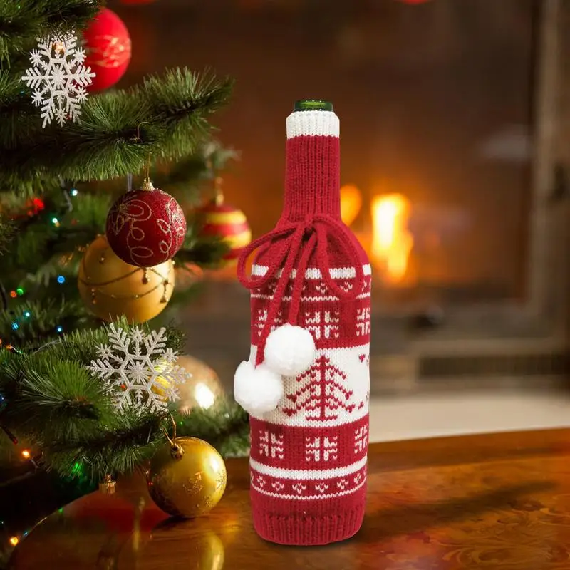 Funda navideña para botella de vino, funda tejida para botella de Papá Noel, funda suave para botella de vino con muñeco de nieve y Reno de Papá Noel para decoración, tienda y hogar - imagen 3