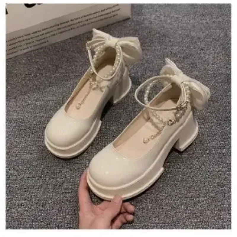 Zapatos Mary Jane Lolita con plataforma gruesa para Mujer, Zapatos de tacón para fiesta, Sandalias de tacón alto con cadena y lazo, Zapatos Oxford para Mujer 2025 - imagen 5