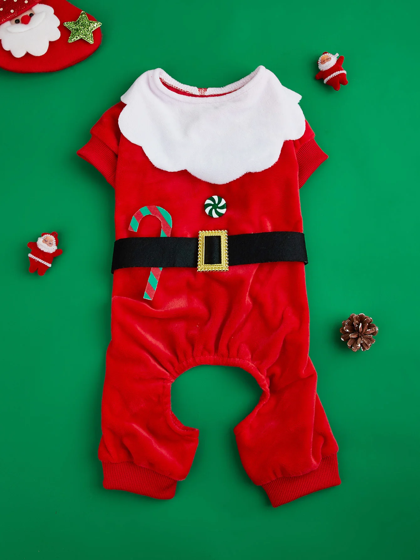 Mono de Cosplay de Papá Noel para perros, perros con bastón de caramelo y cálida para ropa suave, pijamas para perros, Disfraces para cachorros, ropa para gatos, Cos P de Navidad