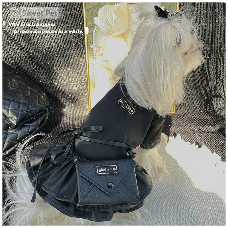 Vestido negro invierno con bolso para perros pequeños – Chihuahua y Maltés - imagen 2