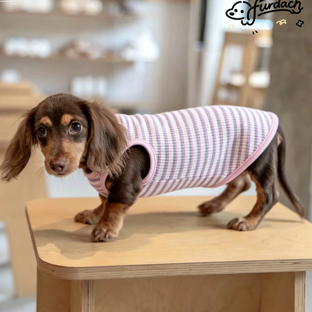 Camiseta de algodón a rayas para Dachshund, primavera-verano - imagen 5