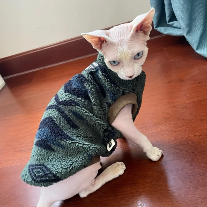 Chaleco cálido navideño para gatos Suéter de gato Gatito Polar cálido Mangas cortas Sudadera marrón Ropa de gato de patas cortas Abrigo verde para suministros de gato Devon Rex - imagen 2