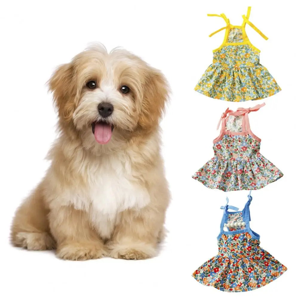 Vestido con estampado de flores para mascota, falda con tirantes para perro, ropa de verano - imagen 3
