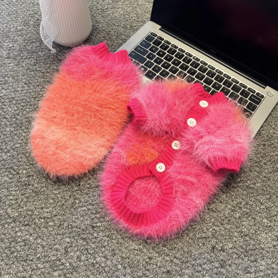 Otoño e Invierno cálido suéter para mascotas cárdigan de punto de felpa gato Schnauzer abrigo de peluche ropa para perros pequeños