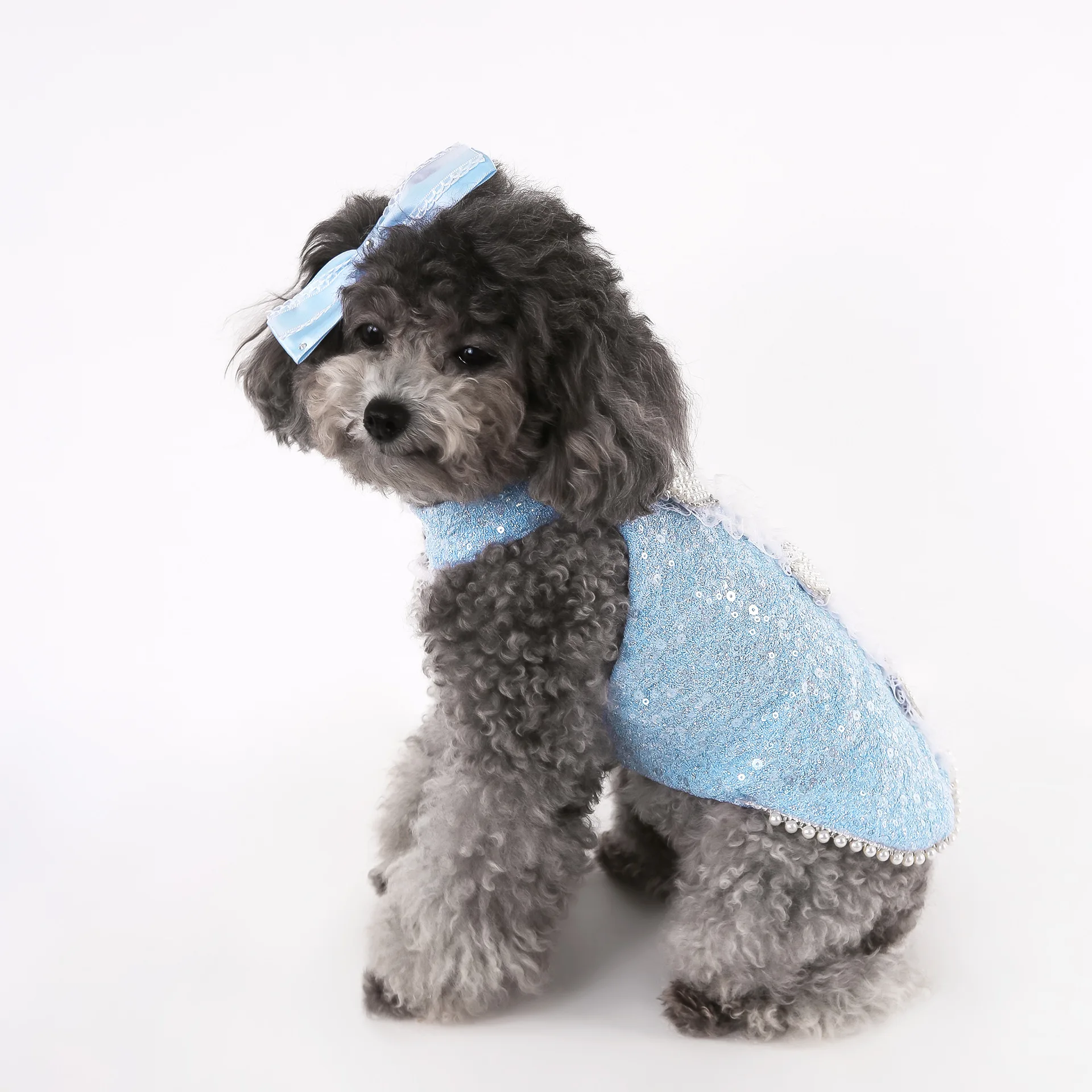 Pet primavera brillo perro perla amor camiseta sin mangas Yorkshire princesa vestido con purpurina Teddy Puff vestido cachorro ropa - imagen 4